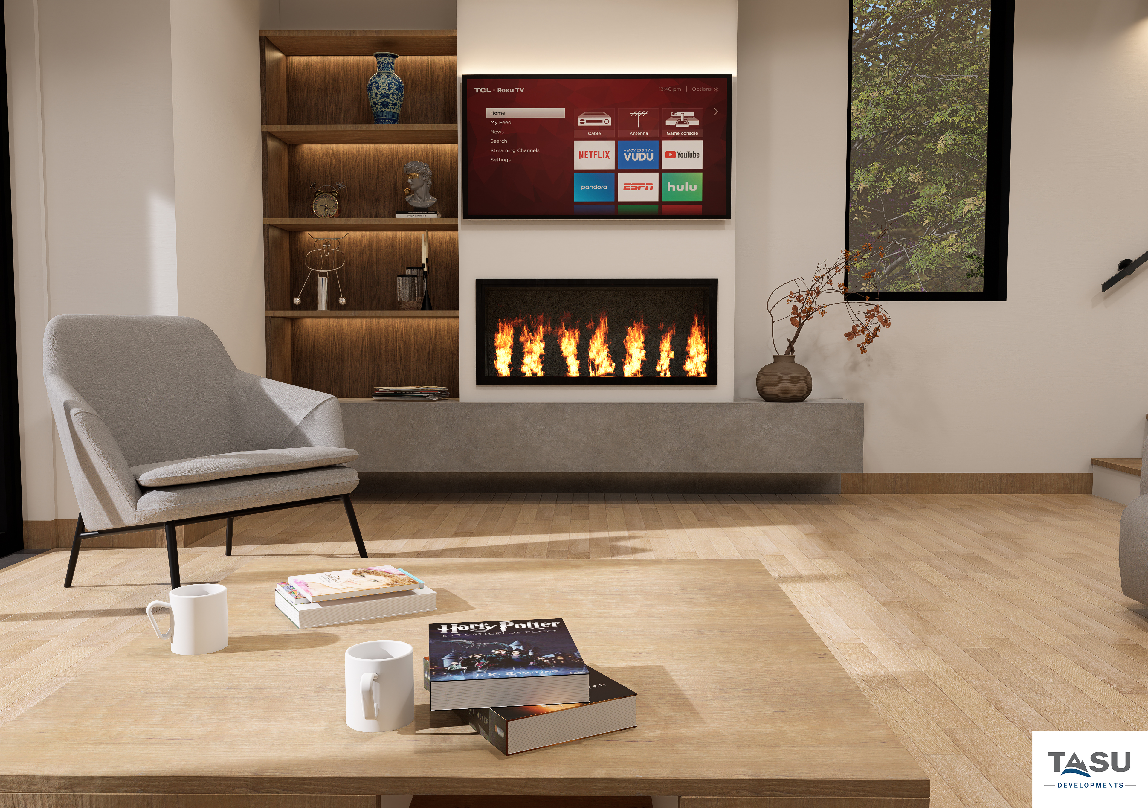 Living room with gas fireplace
