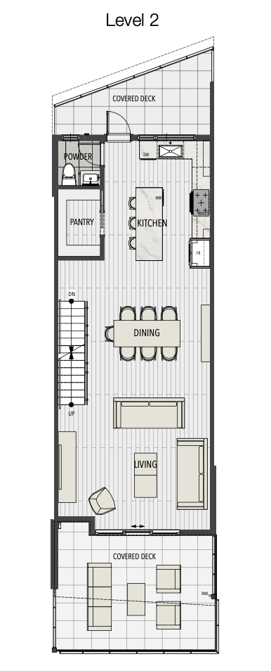Level 2 floor plan — kitchen, dining and living