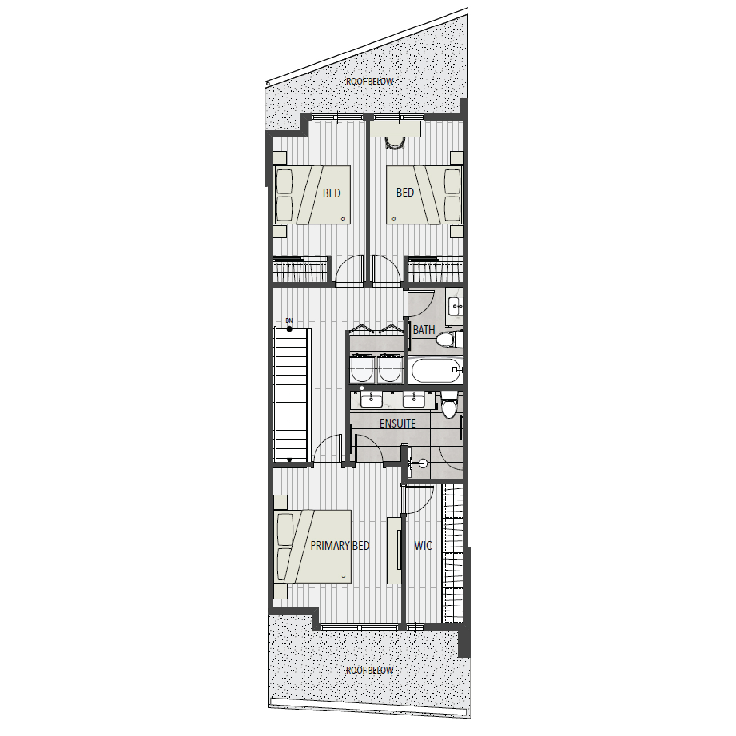 Upper floor plan — bedrooms and primary suite